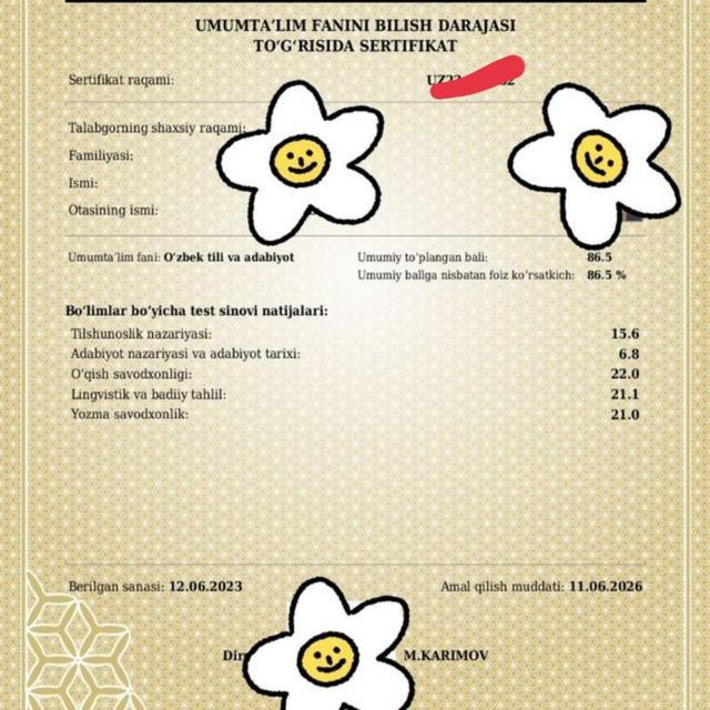 MILLIY SERTIFIKAT ONA TILI VA ADABIYOT