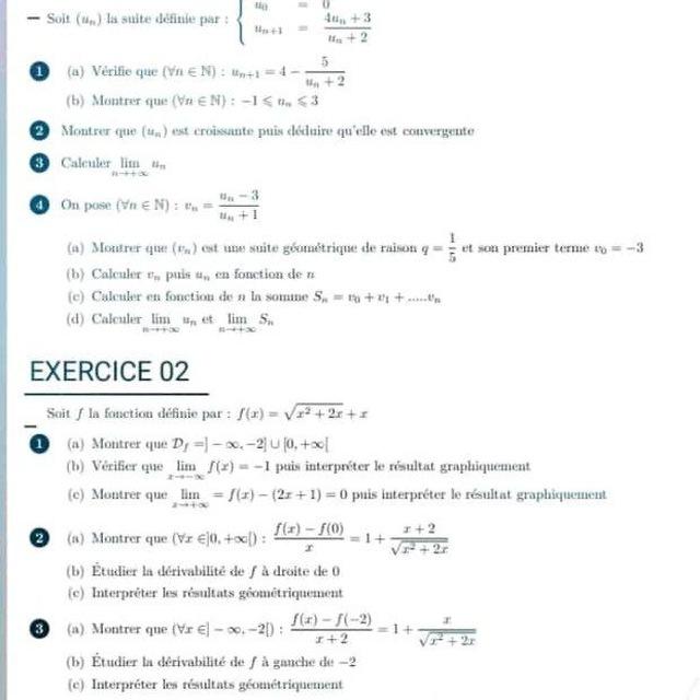 Entraide en Mathématiques terminale D