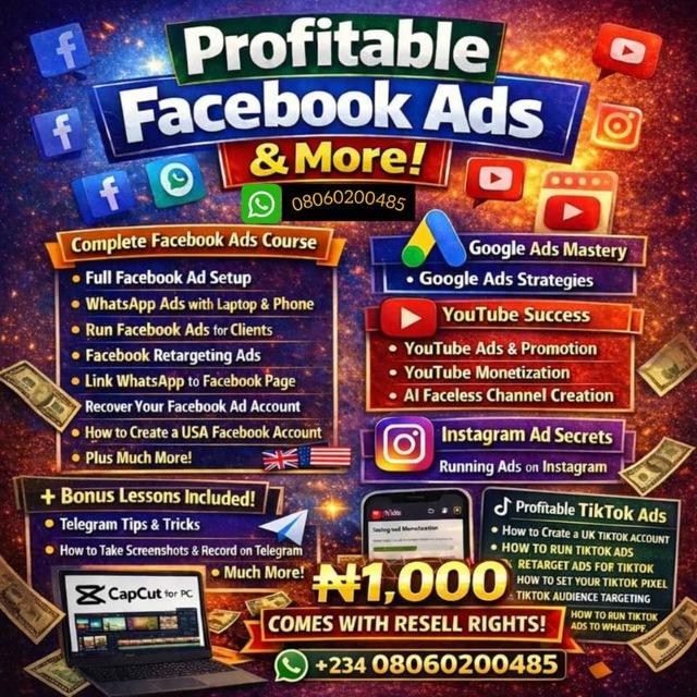 Profitable Facebook Ads And CAPCUT CHANNEL, CLICK ON THE LINK TO join NOW
