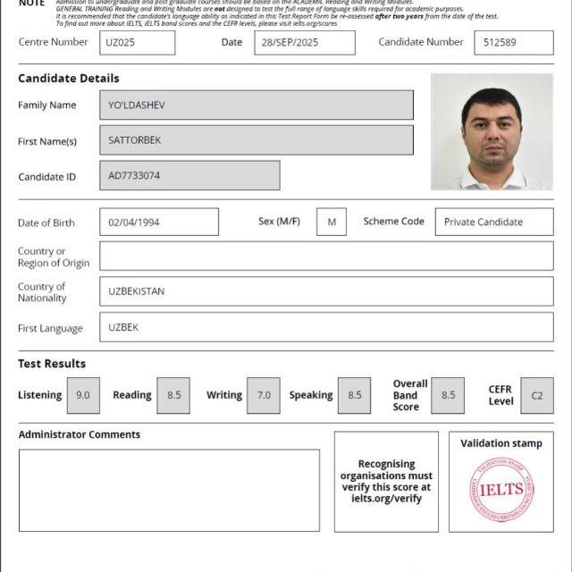 PTC | Sattorbek Yuldashev | IELTS 8.5