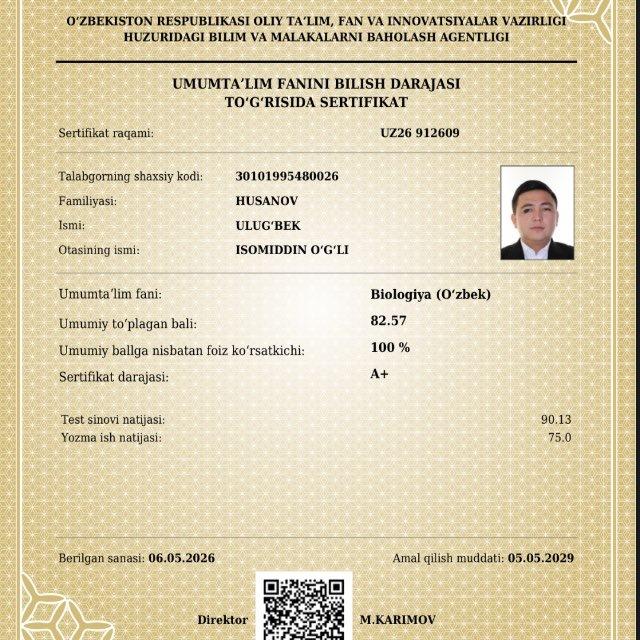 BIOLOGIYA | ULUG'BEK HUSANOV
