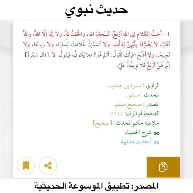 منبه أَحَبُّ الكَلامِ إلى اللهِ 🔖